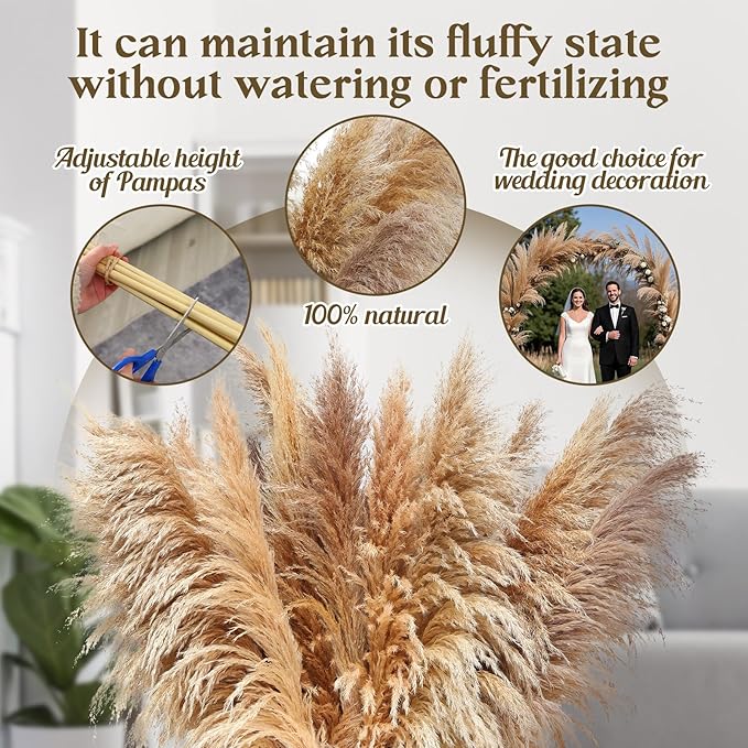 40" inch 12 pcs Natural Pampas Grass Decor Tall,Boho Home Decor,Pompas Grass,Dried Tall Pampas Grass for Wedding Floral Arrangements,Farmhouse,Party,Farmhouse,Wall,Bedroom Decor
