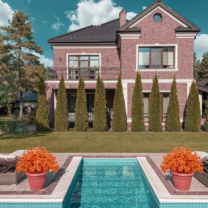 Artificial Flowers 15 Bunches Outdoor UV Resistant Faux Flowers Plastic Fabric Greenery Plants for Hanging Planter Kitchen Home Wedding Office Garden Decoration (Autumn Orange)