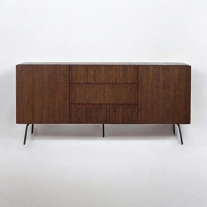 NTC Veil Sideboard with 2 Doors and 3 Drawers, Buffet Cabinet with Vertical Groove Design and Metal Legs, Storage Cabinet for Living Room, and Entryway, Effortless Assembly - Dark Walnut