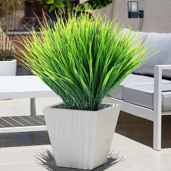 Ysleen 30 Bundles Artificial Outdoor Plants UV Resistant Fake Grasses No Fade Faux Plastic Wheat Grass Greenery Shrubs Garden Porch Window Box Decorating Craft