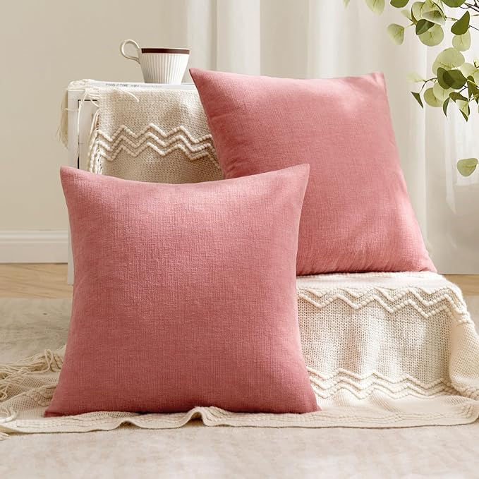 MIULEE Coral Red Couch Pillow Covers 20x20 Inch, Set of 2 Soft Chenille Decorative Square Throw Pillow Covers Farmhouse for Sofa Living Room Bed