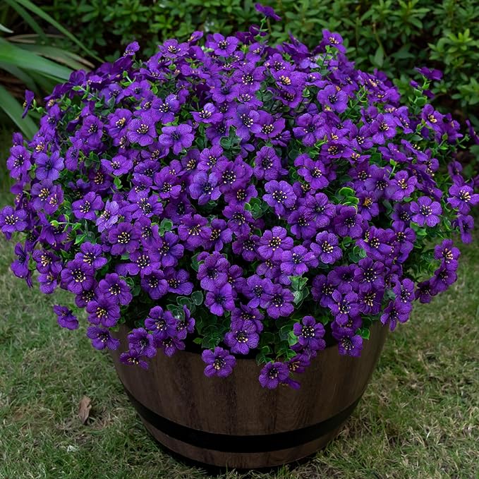 20 Bundles Artificial Flowers for Outdoor Fake Plants for Spring Decoration,Faux Eucalyptus Flowers for Planter UV Resistant Lifelike for Home Porch Garden（Purple）