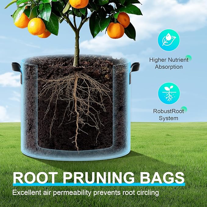 Land Guard 10-Pack Fabric Grow Bags 30 Gallon, Thickened Nonwoven Garden Pots, Growing Bags with Handles, Black