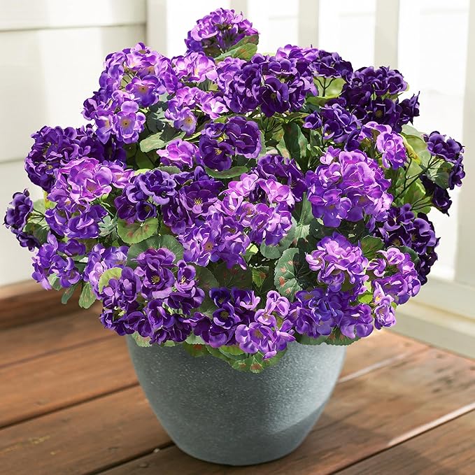 Artificial Geranium Fake Flowers for Outdoors Decoration, 6 Bundles Silk Geraniums Flower UV Resistant Look Real Faux Plants for Front Door Garden Porch Planter Patio Balcony Yard Indoor Home, Mix