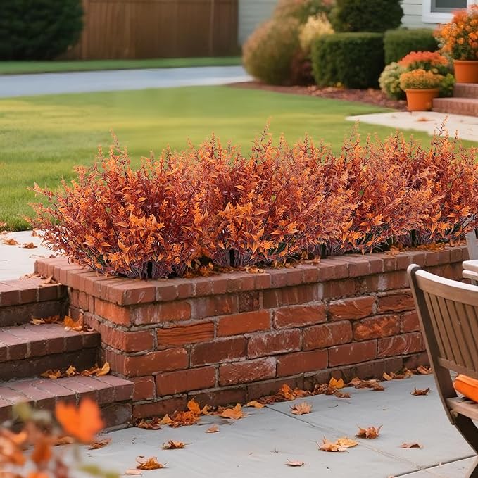 RECUTMS Faux Greenery Fake Lavender Fall Plants 20Pcs Fade Resistant Outdoor Flowers Faux Autumn Plants Fake Flowers Bulk Artificial Greenery for Porch Office Bathroom Fall Party Decorations (Brown)