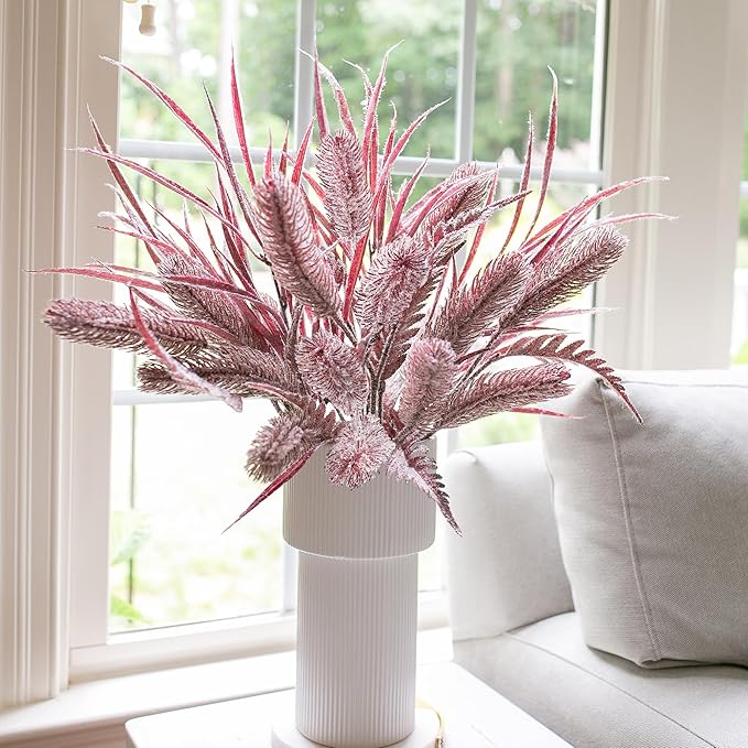 7 PCS Christmas Stems for Vases, 26 in Faux Stems Fake Plants Winter Stem Greenery Branches Fake Leaves Faux Foliage for DIY Craft Garland Home Kitchen Office Indoor Centerpiece Table Decor, Purple