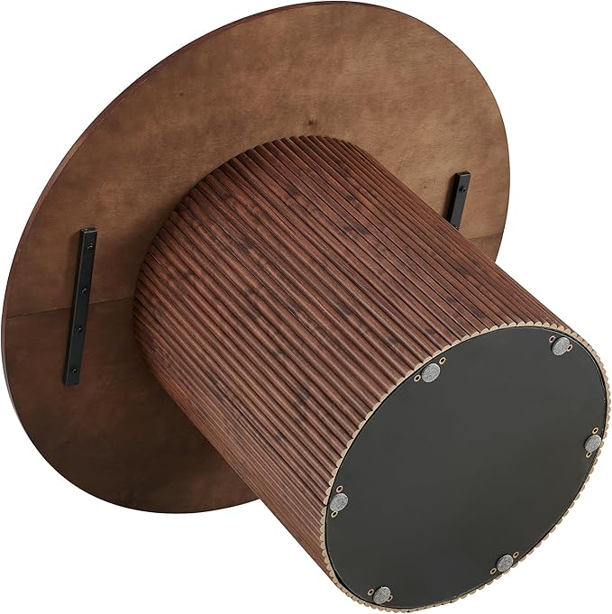 27.5'' Round Dining Table for 4, Modern Wood Farmhouse Kitchen Circle Table with Sturdy Cylindrical Pedastal, Dinner Tables for Dining Room, Living Room Walnut