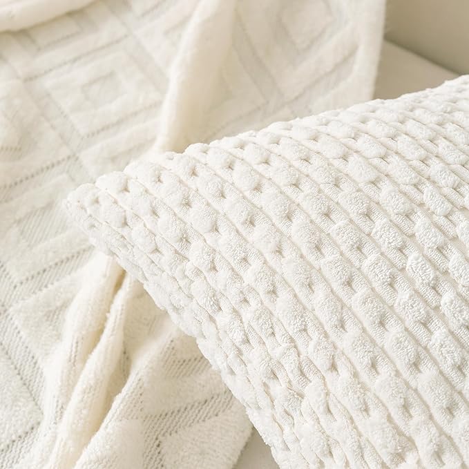 Set of 4 Navy White Taupe Decorative Throw Pillow Covers 18x18 Inch Corduroy Pillow Covers for Bed Couch Sofa Living Room Soft Square Cushion Cases