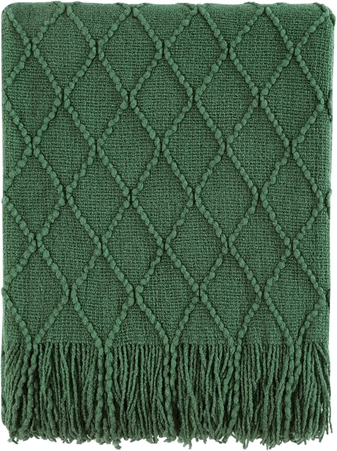 BOURINA Green Throw Blanket 50x60 Inches Throw Textured Solid Soft Sofa Couch Decorative Knit Blanket