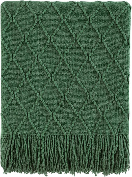 BOURINA Green Throw Blanket 50x60 Inches Throw Textured Solid Soft Sofa Couch Decorative Knit Blanket