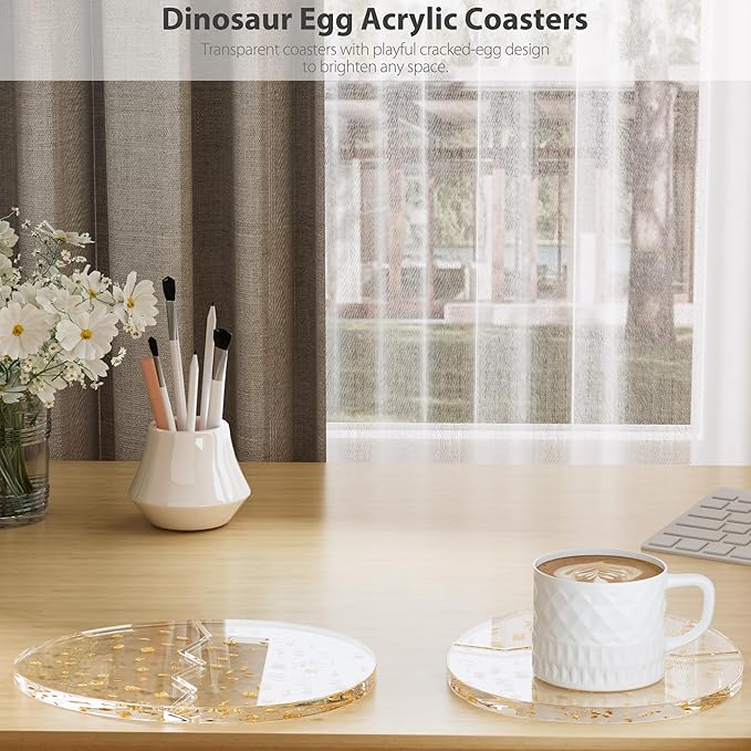 Acrylic Coaster Decorative Plates,Office Desk Accessories, Clear Dinosaur Egg Shape Coffee Cup Decor, Perfect for Tabletop Protection and Display.