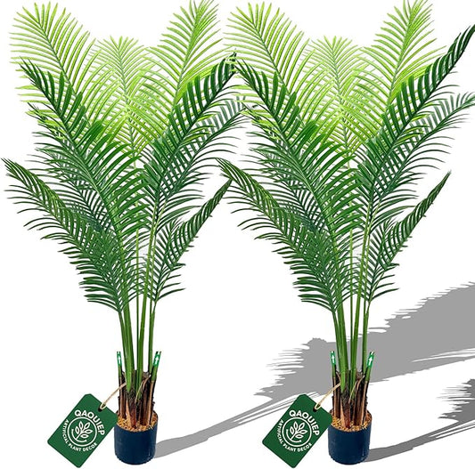 5ft Artificial Areca Palm Plant Fake Palm Tree with 17 Trunks Pre-Potted Artificial Plant with Realistic Moss for Home Office Faux Tree for Indoor Outdoor (5 Feet-2 Pack)