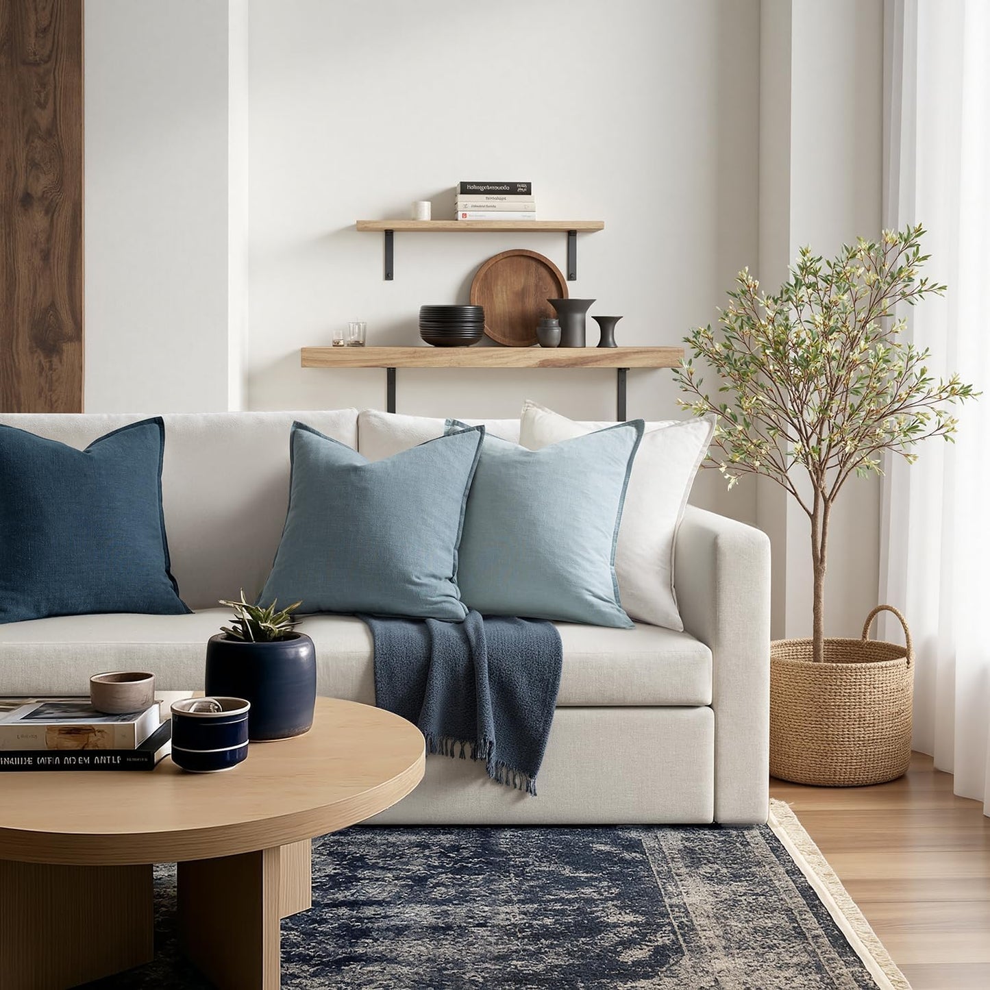 MIULEE Blue Pillow Covers Pack of 4 Christmas Decorative Natural Solid Throw Pillow Covers Soft Accent Boho Farmhouse Couch Pillowcases Modern Home Decors for Living Room Bed Sofa 18x18 Inch