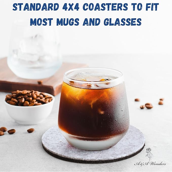 A&A Wonders Premium Felt Coasters for Drink, Two-Tone Reversible, Absorbent Felt Protects Furniture, Table, Anti Slip, Suitable for Drinks & All Table Types (Light Gray/Dark Gray, Circle 6 Pack)