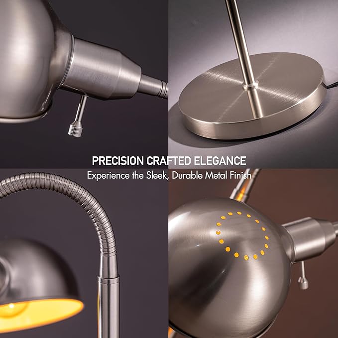 O'Bright Nova - Adjustable Floor Lamp with Flexible Gooseneck and Rotatable Shade, E26 Socket, 10-Inch Base - Ideal for Reading, Bedside, Living Room, Brushed Nickel