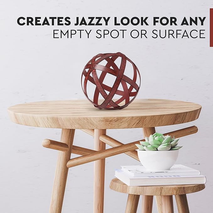 Everydecor Metal Decorative Sphere for Home Decor - Decorative Balls for Shelves, Centerpiece Bowls, Bookshelf - Decoration Orbs Accents for Living Room, Bedroom - Distressed Red Shelf Spheres