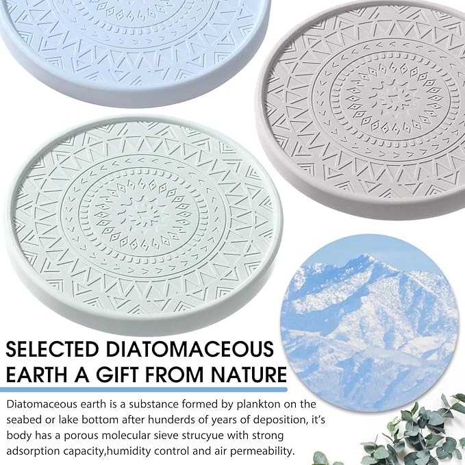 Photect Diatomaceous Earth Coasters Set with Holder Absorbent Stone Drink Coasters Instant Drying Tray for Tabletop Protection Home Decoration Housewarming Gift(Green,8 Pcs)