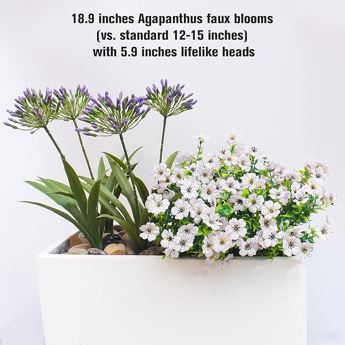 Faux Outdoor Flowers Realistic Artificial Plants 8 Bundles Agapanthus Plastic Flower Outside 18.9 in Fake Greenery Stems Green Flower for Pot Planter Decor Outside