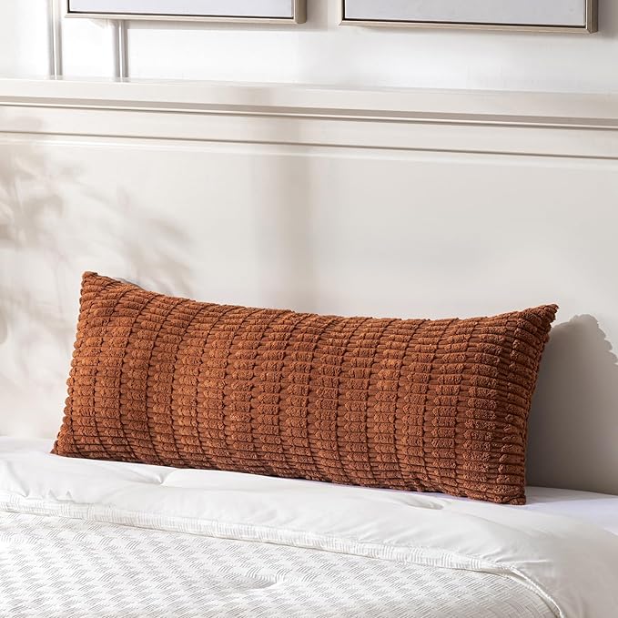 Fancy Homi 2 Packs Rust Long Body Lumbar Decorative Throw Pillow Covers 14x36 Inch for Bed Couch Bedroom Bench, Soft Corduroy Rectangle Solid Pillow Case, Terracotta Rustic Farmhouse Boho Decor