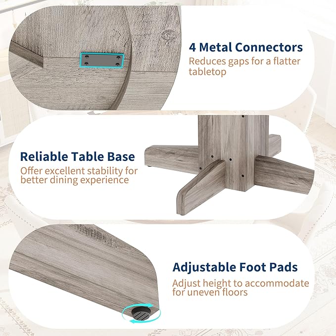 Garvee Round Dining Room Table for 4-6, 47" Wood Kitchen Table with Sturdy Pedestal Base, Farmhouse Circle Dinner Tables for Living Room, Apartment, Grey