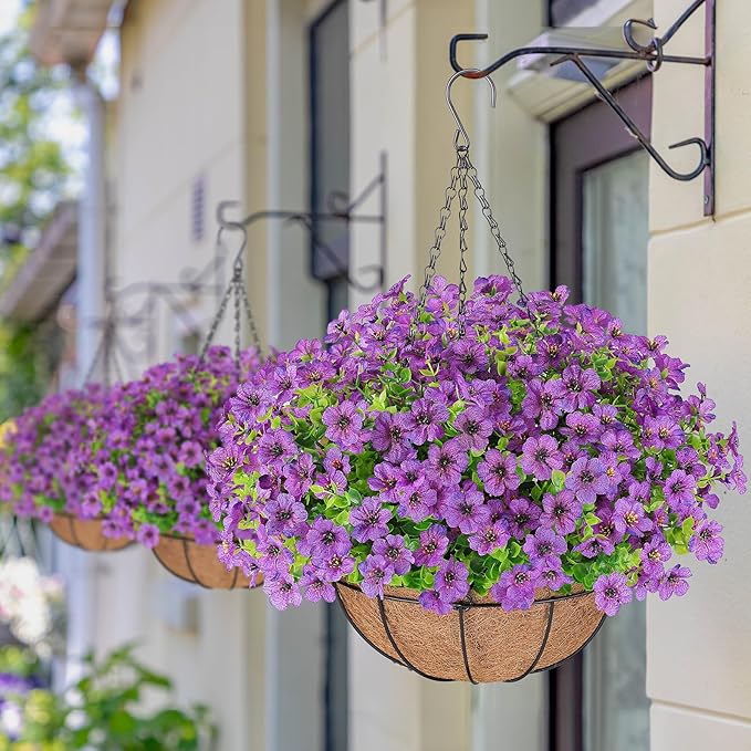 AGIRL Artificial Flowers Hanging Plants in Basket,Artificial Hanging Flowers for Outdoor Indoor Decor,UV Resistant Hanging Baskets with Fake Flowers for Patio Garden Porch Deck Decoration