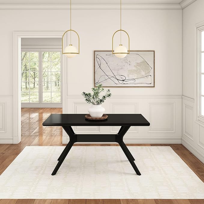 Plank+Beam Verso Rectangular Dining Table, 60 Inch Solid Wood Kitchen Table, Minimalist Table for Dining Room, Black