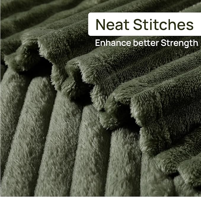Geniospin Throw Blanket for Couch, Bed, Sofa – 280GSM Super Soft Lightweight Blanket with Stripe, 3D Ribbed Jacquard Blanket, Plush Fuzzy Cozy Throws, Warm and Breathable (Olive Green, 50x60 inches)