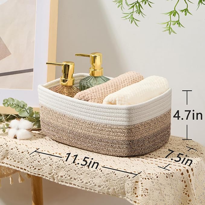 Small Storage Baskets for Organizing | Closet Organizer Bins | Shelf Toy Basket | Woven Rope Baskets | Cube Decorative Box | Shallow Basket |11.5x7.5x4.7”| 4 Packs Gradient Brown