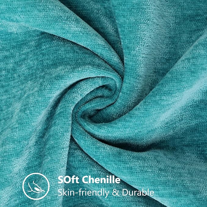 decorUhome Chenille Soft Throw Pillow Covers 22x22 Set of 2, Farmhouse Velvet Neutral Decorative Euro Pillow Covers with Stitched Edge for Couch Sofa Bed Home Decor, Turquoise