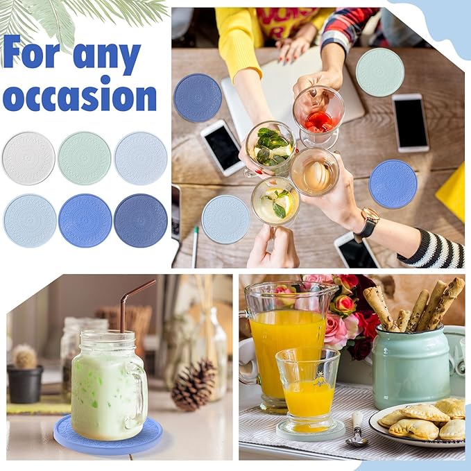 Photect Diatomaceous Earth Coasters Set with Holder Absorbent Stone Drink Coasters Instant Drying Tray for Tabletop Protection Home Decoration Housewarming Gift(Blue,8 Pcs)