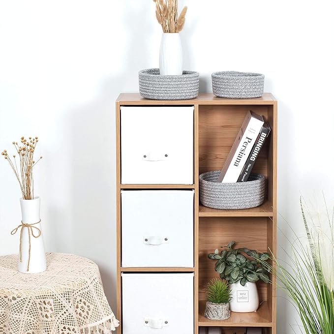 MINTWOOD Design Set of 3 Cotton Rope Nesting Bowls, Small Catch All Basket, Cute Closet Baskets and Bins for Shelves, Mini Table Basket Organizer for Small Accessories, Light Gray Mix