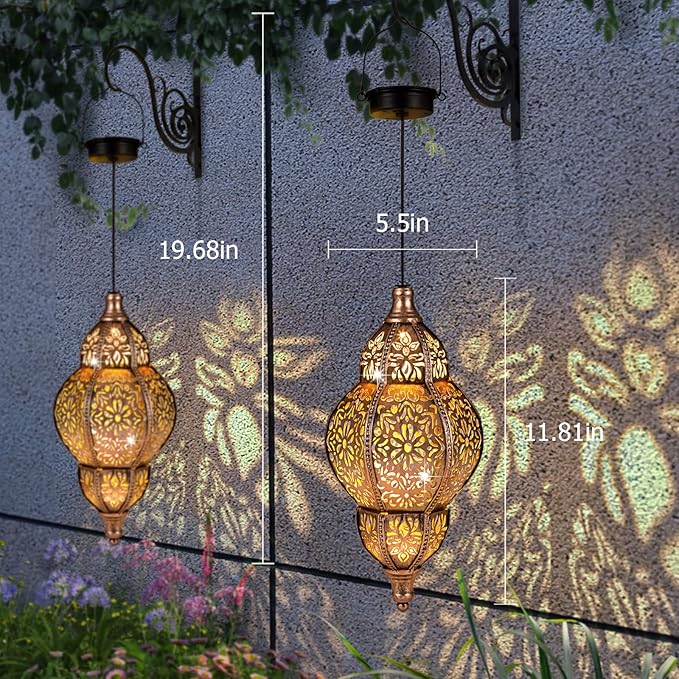 Hanging Solar Lantern Outdoor Decor, Moroccan Solar Lights for Outside Garden Decorations, Waterproof Lanterns Garden Gifts for Mom, Women, Patio, Yard Ornament