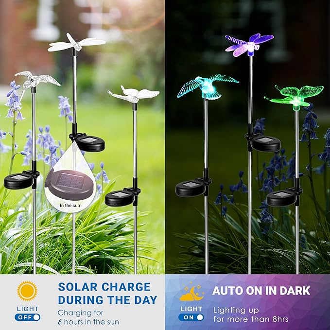 SOLPEX Solar Garden Lights, 3 Pack Solar Butterfly Lights Yard Decorations, Multi-Color Changing LED Bird Light Stakes, Yard Light for Garden, Patio & Lawn