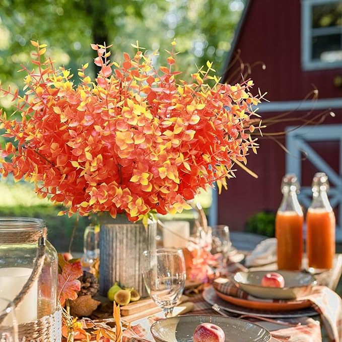 summer flower 10pcs Artificial Outdoor Boxwood for Fall Decor No Fade Fake Fall Flowers Decorations for Home Indoor Thanksgiving Garden Porch Party Decor