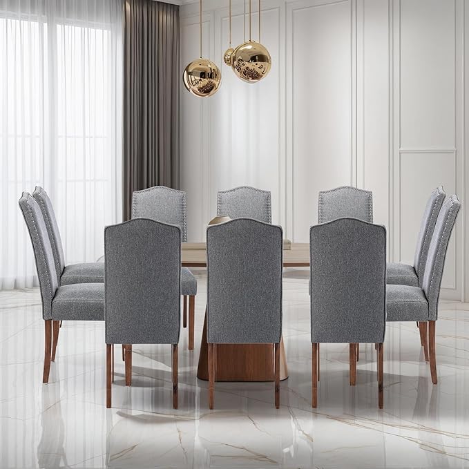 Stylish Upholstered Parsons Dining Chair with Silver Nailhead Trim and Sturdy Solid Wood Legs