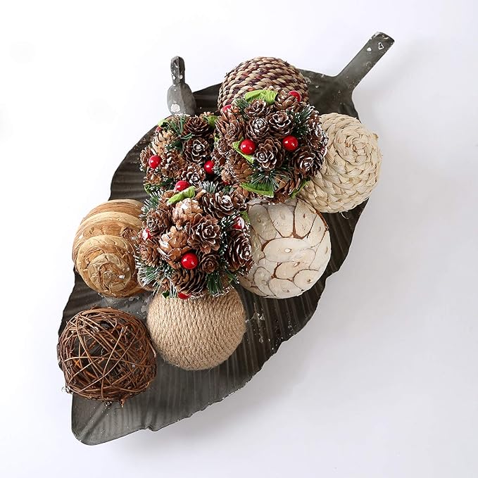 9pcs 3.5Inch Christmas Decorative Ball Orb Rattan Ball Rattan Woven Orbs Spherical Bowl and Vase Filler for Home Party Wedding Display Decor Props