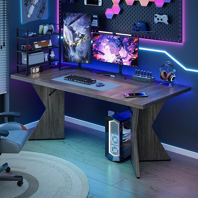 GarveeHome Dining Room Table 6, 71 Inch Rectangular Kitchen Table Dining Room Furniture with Sturdy Frame, Thickened Long Tabledesk and Dinner Desk for Party, Big Family, v-Cut Leg(Grey)