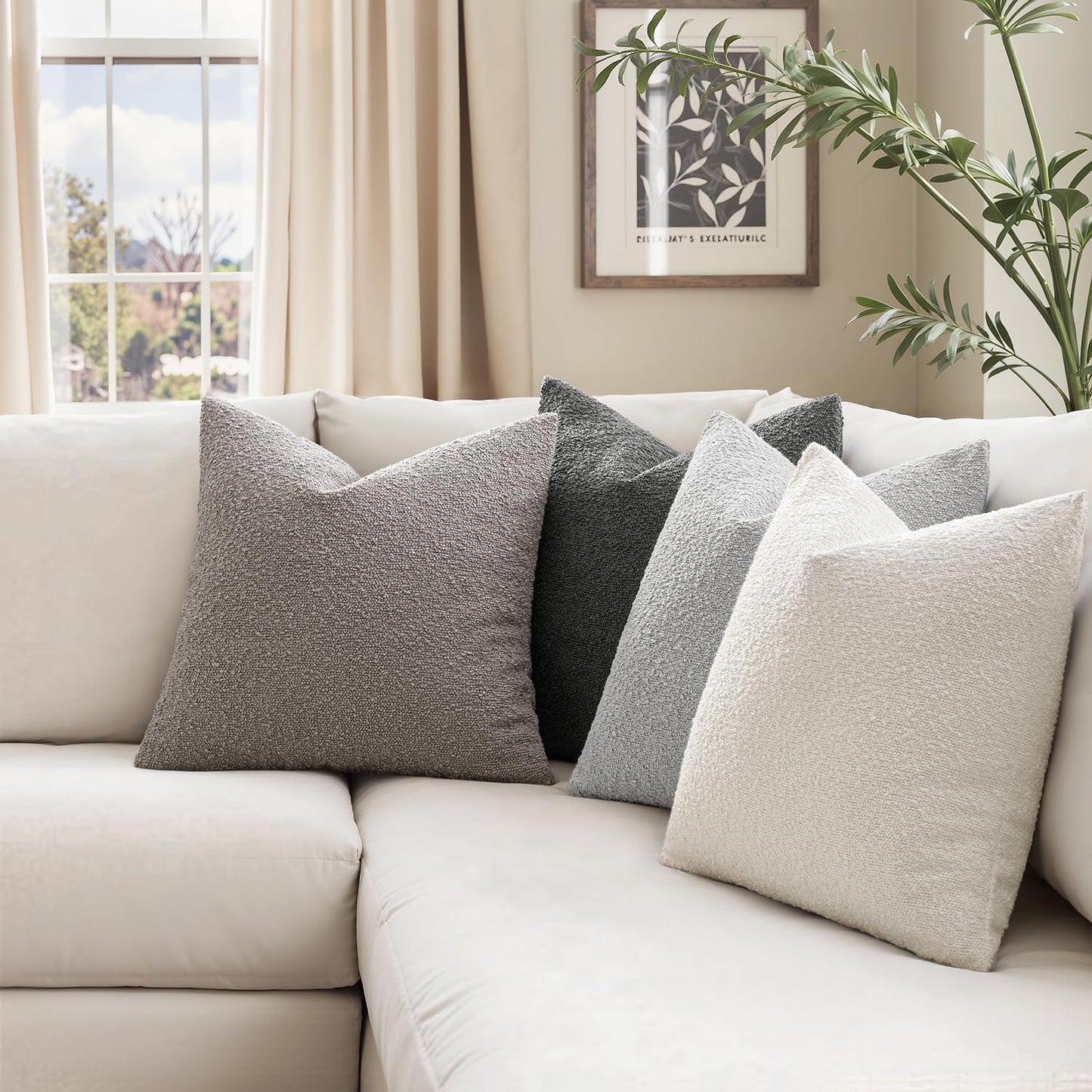 MIULEE Pack of 4 Decorative Textured Boucle Throw Pillow Covers 20x20 Inch Neutral Grey Accent Solid Pillow Cases Couch Cushion Covers for Modern Farmhouse Boho Chair Sofa Bed Livingroom Home Decor