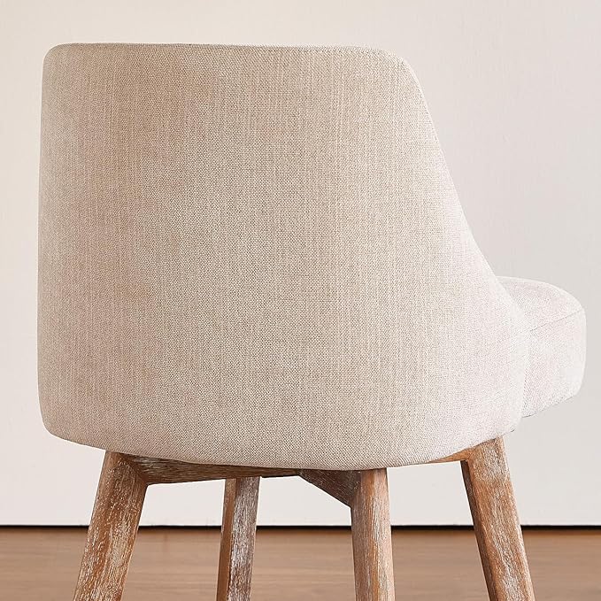 IWOOD Mid Century Modern Counter Height Bar Stools Set of 4,360° Swivel Barstools with Solid Wood Legs,26'' Island Chairs with Wrap-Around Backrest，Sand Linen Comfort Fabric