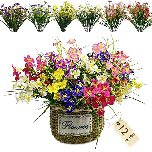 Artificial Flowers Wild Daisy Plant Lifelike UV Resistant Fake Plastic Silk Flowers Indoor Outside Hanging Plants Mixed Colors Garden Home Office Decor (12)