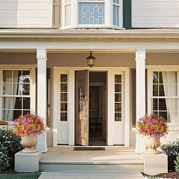 Artificial Flowers Faux Plants Outdoor Fake Flowers Spring Decor,12 Bundles Realistic Plastic Plant Colorful Daisy UV Resistant for Porch Patio Home Yard Garden Window Box Pot Planters