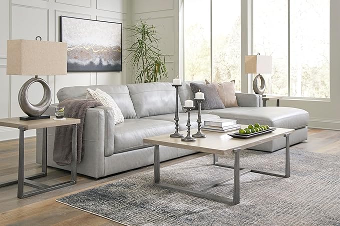 Signature Design by Ashley Amiata Modern L-Shaped Leather Match 2-Piece Sectional with Chaise, Light Gray