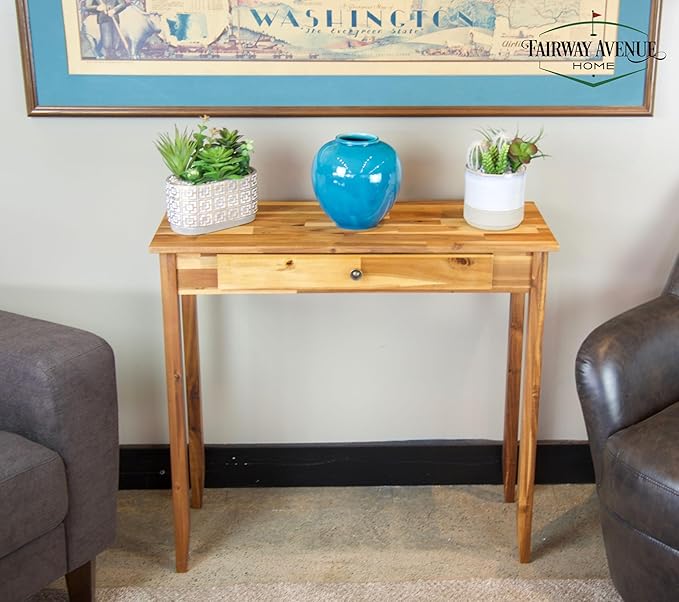 Solid Acacia Console Table w/Drawer