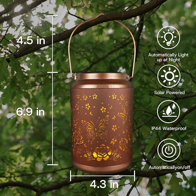 Solar Lanterns Outdoor Waterproof, Outdoor Waterproof Butterfly Garden Decorative Lights, Courtyard and Backyard Lights, Porch Metal Solar Decorations