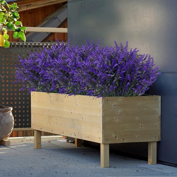 RECUTMS 20 Bundles Outdoor Artificial Flowers UV Resistant Fake Outdoor Plants, Faux Greenery for Indoor Outside Hanging Plants Garden Porch Window Box Home Wedding Farmhouse Décor(Purple)