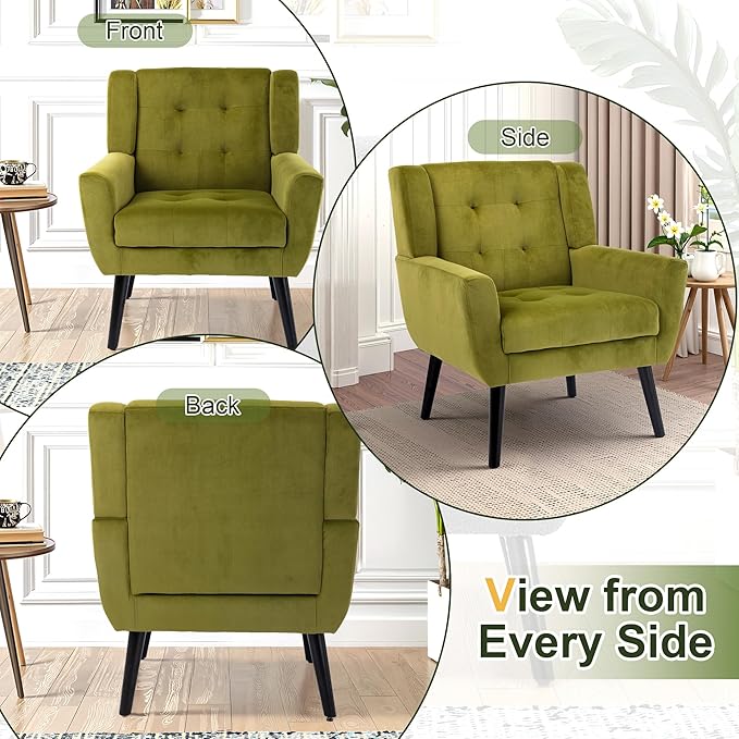 NicBex Accent Chair Set of 2, Modern Chair for Living Room Upholstered Foam Filled Living Room Chairs with Metal Legs Velvet Cozy Lounge Armchair for Living Room Bedroom,Green