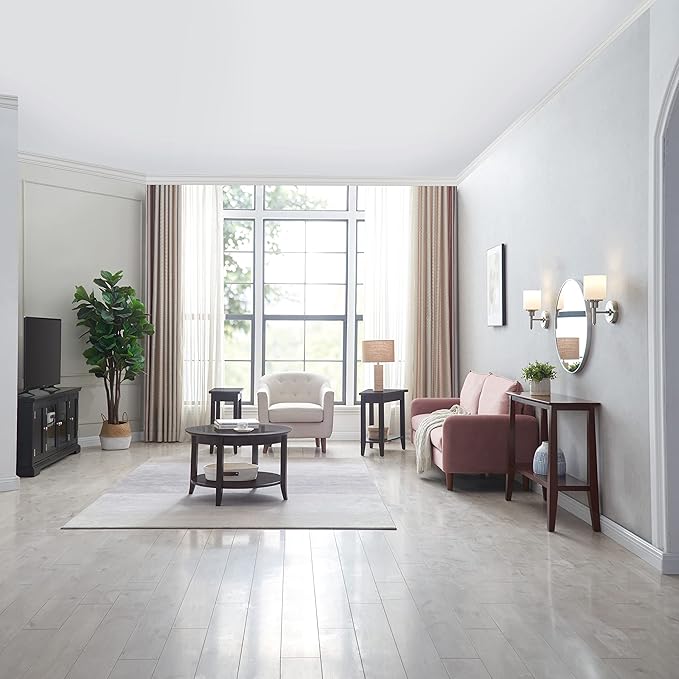 Sheldon Round Glass Top Solid Wood Coffee Table with Shelf, Chocolate Oak Brown – Leick Home, 10037