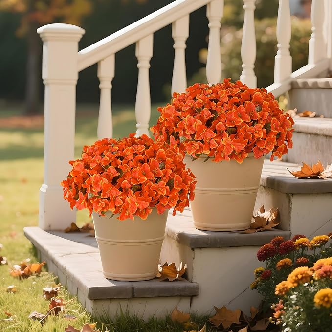 Ivydale Artificial Fall Flowers for Outdoors, 4 Bundles Faux Silk Bougainvillea Flower Plants Fake Outdoor Flowers for Planter Patio Porch Window Garden Home Decoration, Fall Orange