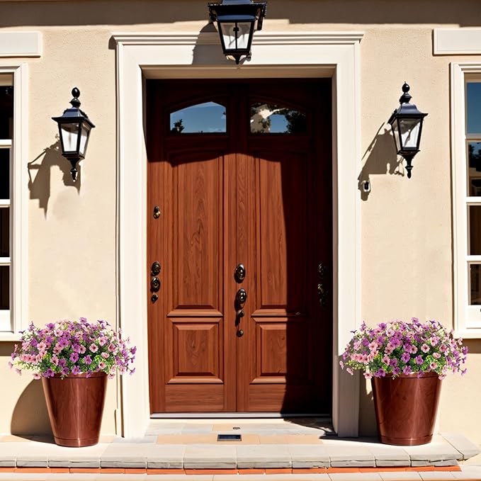 Artificial Fake Plants Flowers for Outdoor Fall Decor, 12 Bundles Faux Silk Mums for Planter Pot Colorful UV Resistant Look Real for Front Door Porch Patio Outside Yard(Purple Pink)