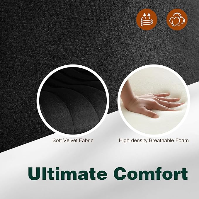 Modern Bar Stools Set of 4, Velvet Height Adjustable Swivel Barstools, Armless Kitchen Island Counter Chairs with Back & Footrest, Black